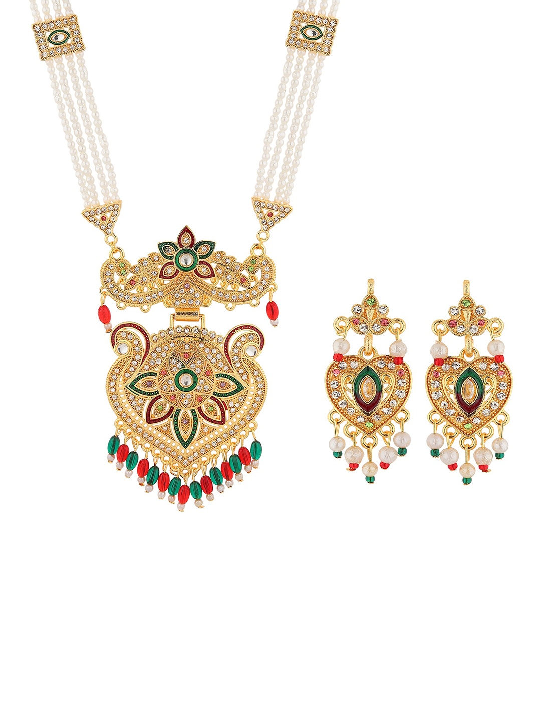

RHOSYN Gold-Plated Stone-Studded & Beaded Jewellery Set
