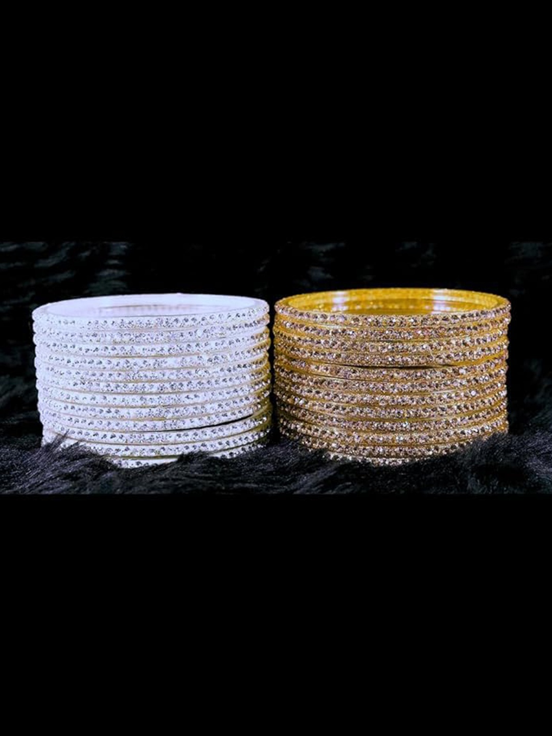 

ZULKA Set of 12 Glass With Zircon Gemstone Studded Glossy Finished Bangle, Gold