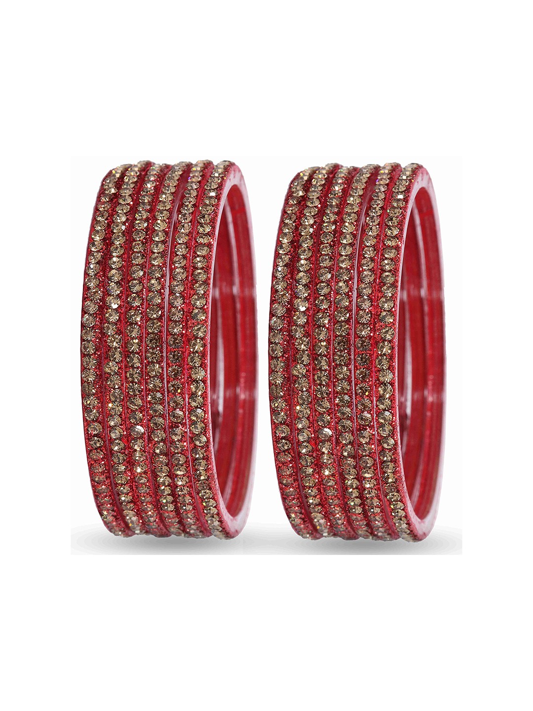 

ZULKA Set of 12 Glass With Zircon Gemstone Studded Glossy Finished Bangle, Yellow