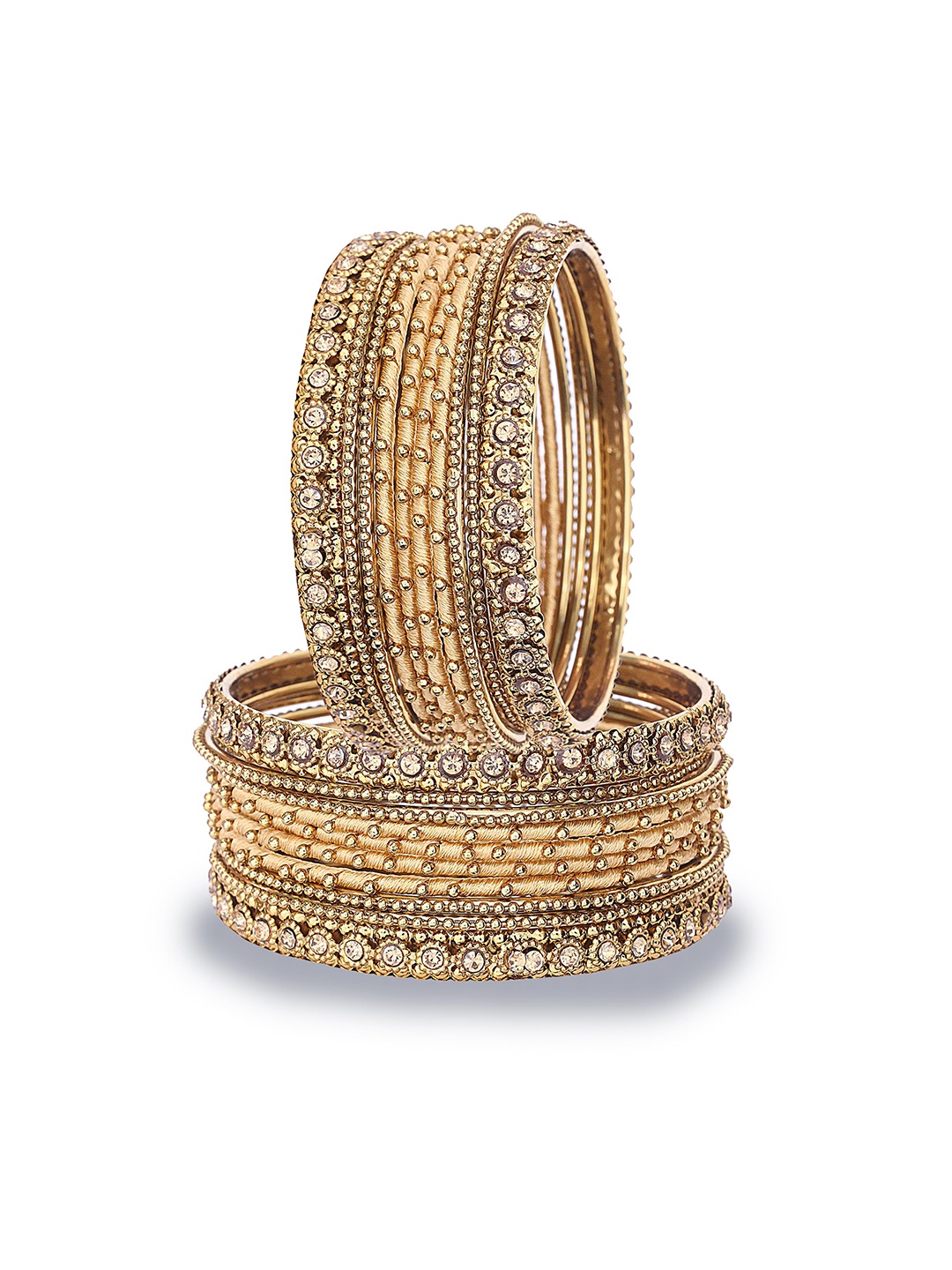 

ZULKA Set of 8 Glass with Artificial Diamond Engraved Pattern Bangles Kada, Gold