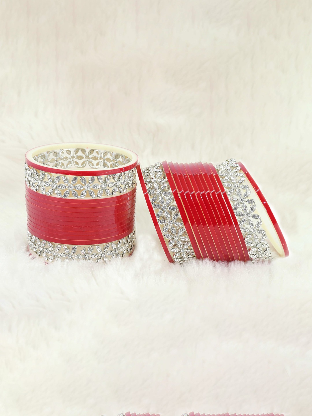 

ZULKA Set of 44 Gold Metal Velvet Bangles Chuda with American Diamond & BallChain, Black
