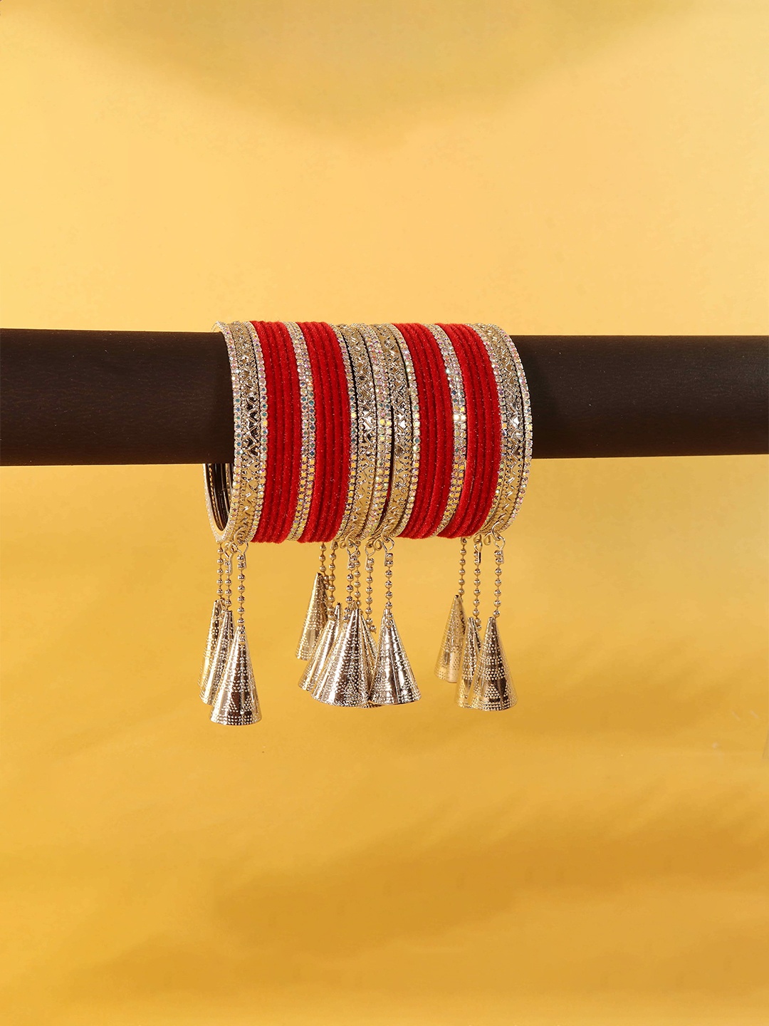

ZULKA Set of 42 Silver Oxidised Metal & Velvet Bangles, Maroon