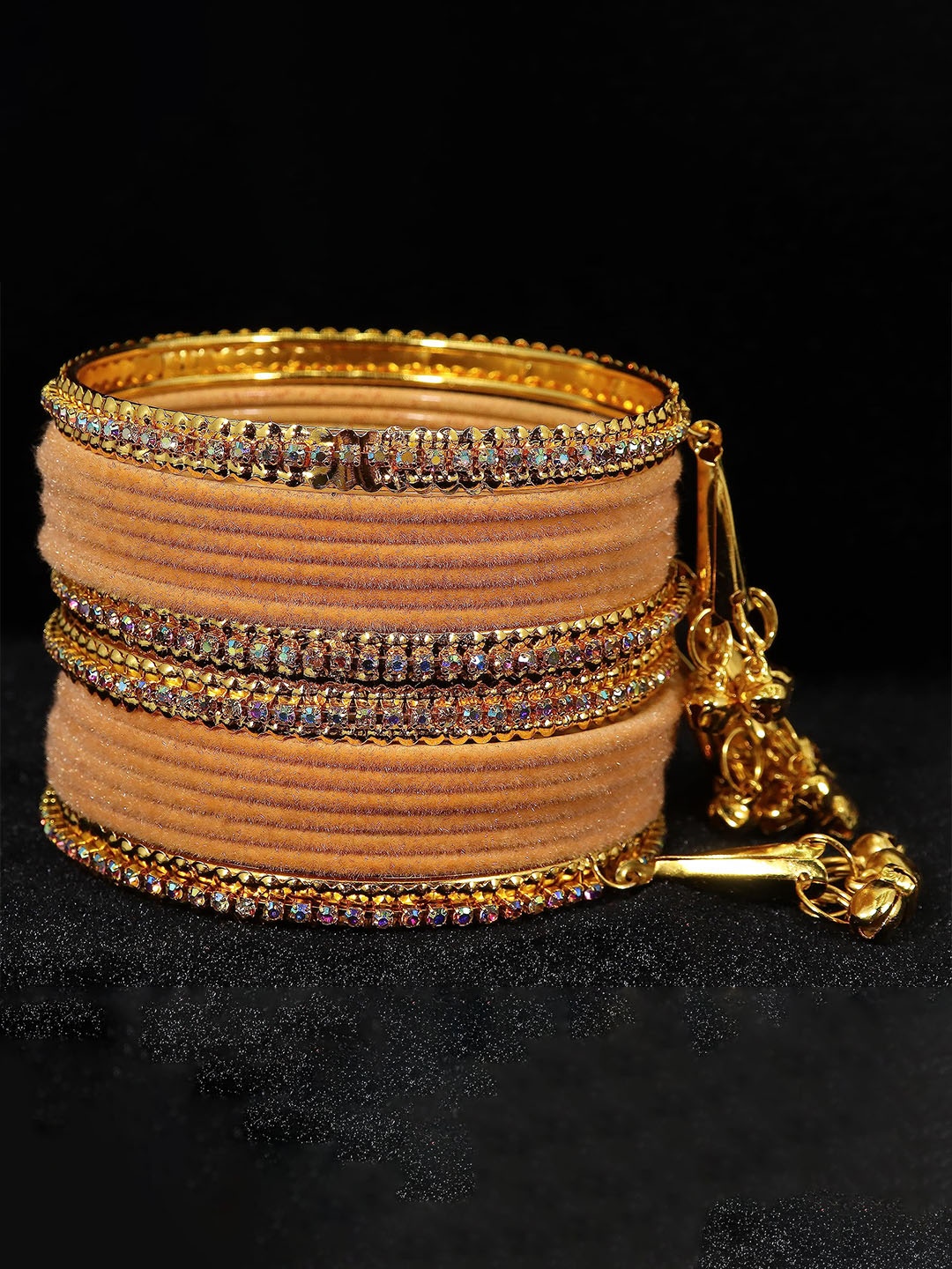 

ZULKA Set of 104 Stone Studded Plain Simple Design Zari Studded Glass Bangles, Gold