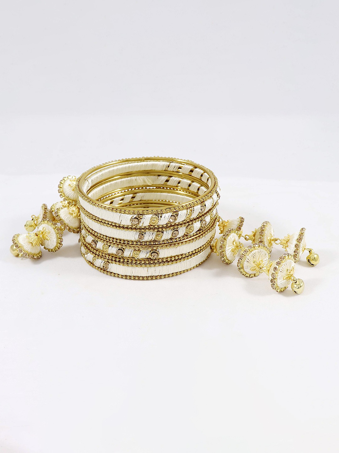 

ZULKA Set Of 20 Non-Precious Metal Silk Thread and Zircon Gemstone Worked Bangle ;, Yellow