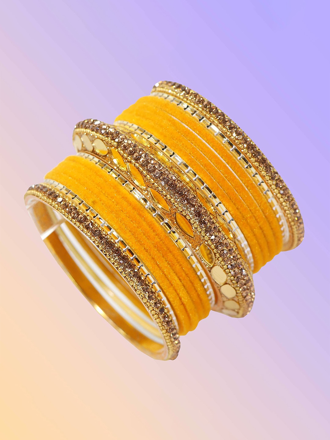 

ZULKA Set of 60 Gold Plated Metal Bangles Chuda with Zircon Stone & Beads, Multi