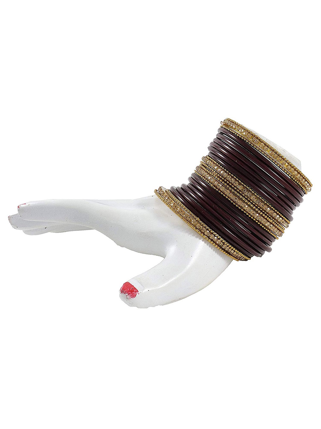 

ZULKA Set of 48 Zircon Gemstone Traditional and Plain Glass Bangle, Brown