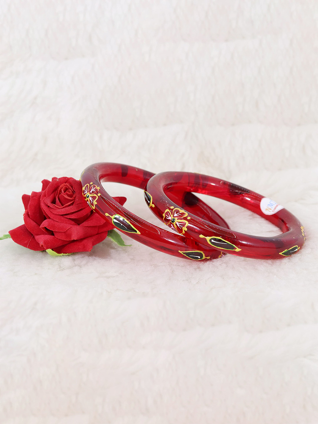

ZULKA Pack Of 2 Floral Painted Bangles, Pink