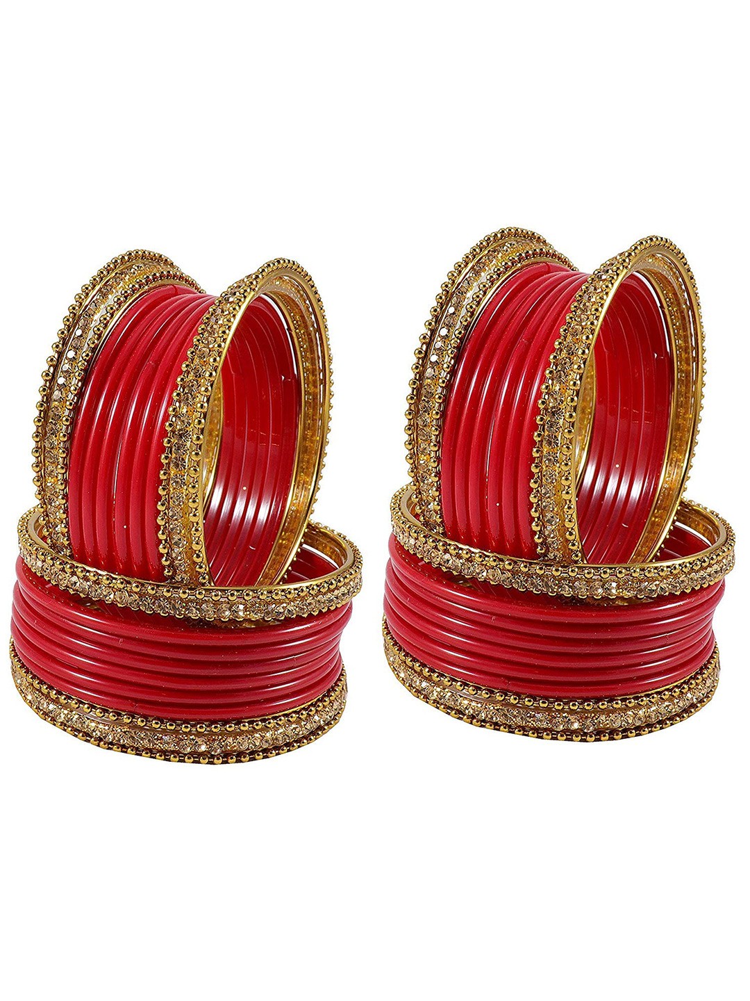 

ZULKA Set OF 12 Glass Texture Pattern Design Bangles, Red