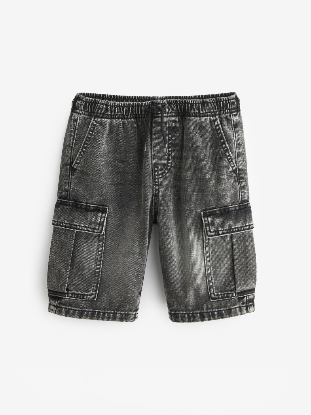 

NEXT Boys Washed Pure Cotton Denim Cargo Shorts, Grey