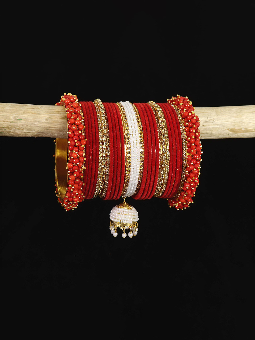 

ZULKA Set of 30 Gold Plated Metal Chuda Bangles, Black