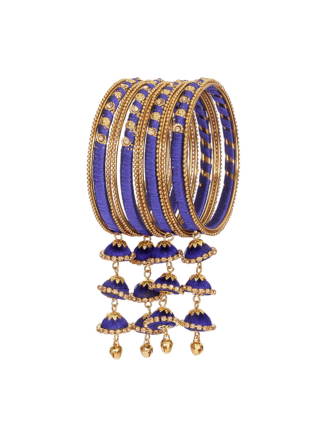 

ZULKA Set Of 20 Silk Thread and Zircon Gemstone Studded Latkan Bangles, Blue