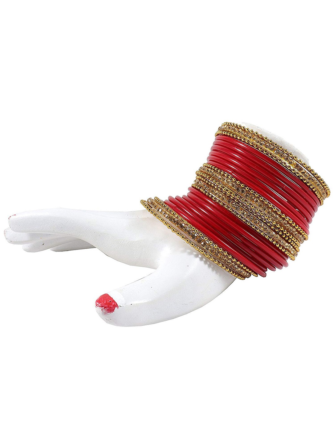 

ZULKA Pack of 12 Gold Plated Artificial Stones and Beads Studded Bangles
