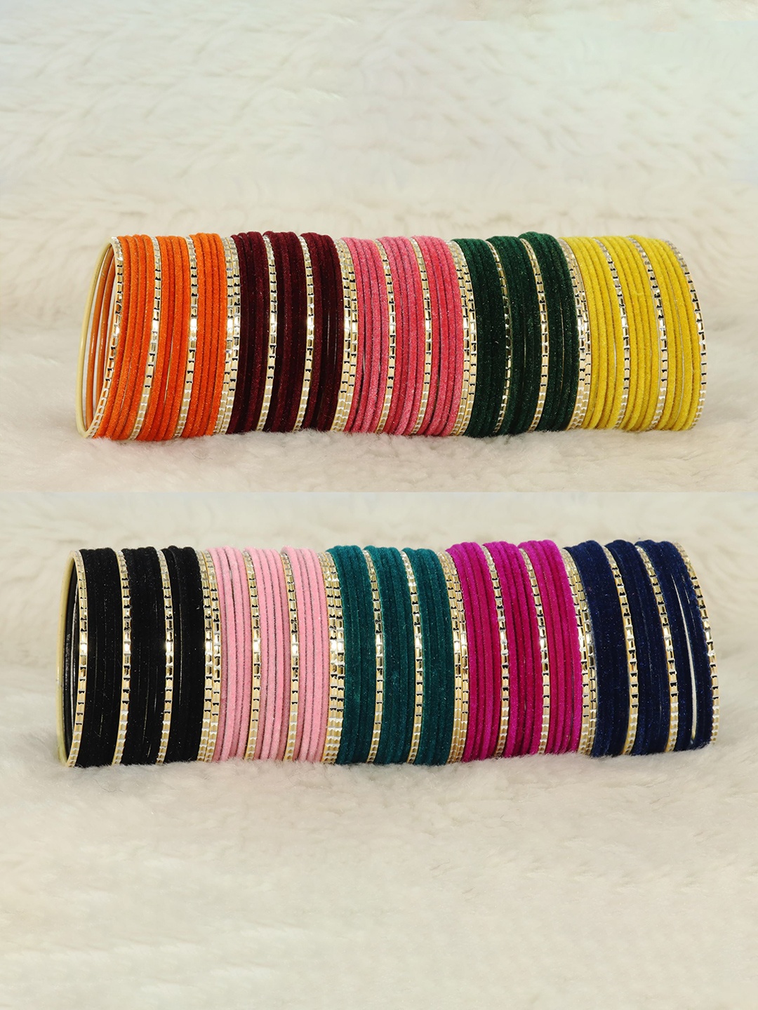 

ZULKA Set Of 160 Premium Velvet Finished Bangles, Orange