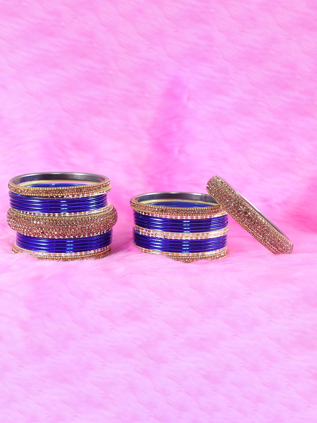 

ZULKA Set of 30 Metal Zircon Gemstone Studded Bangles, Blue