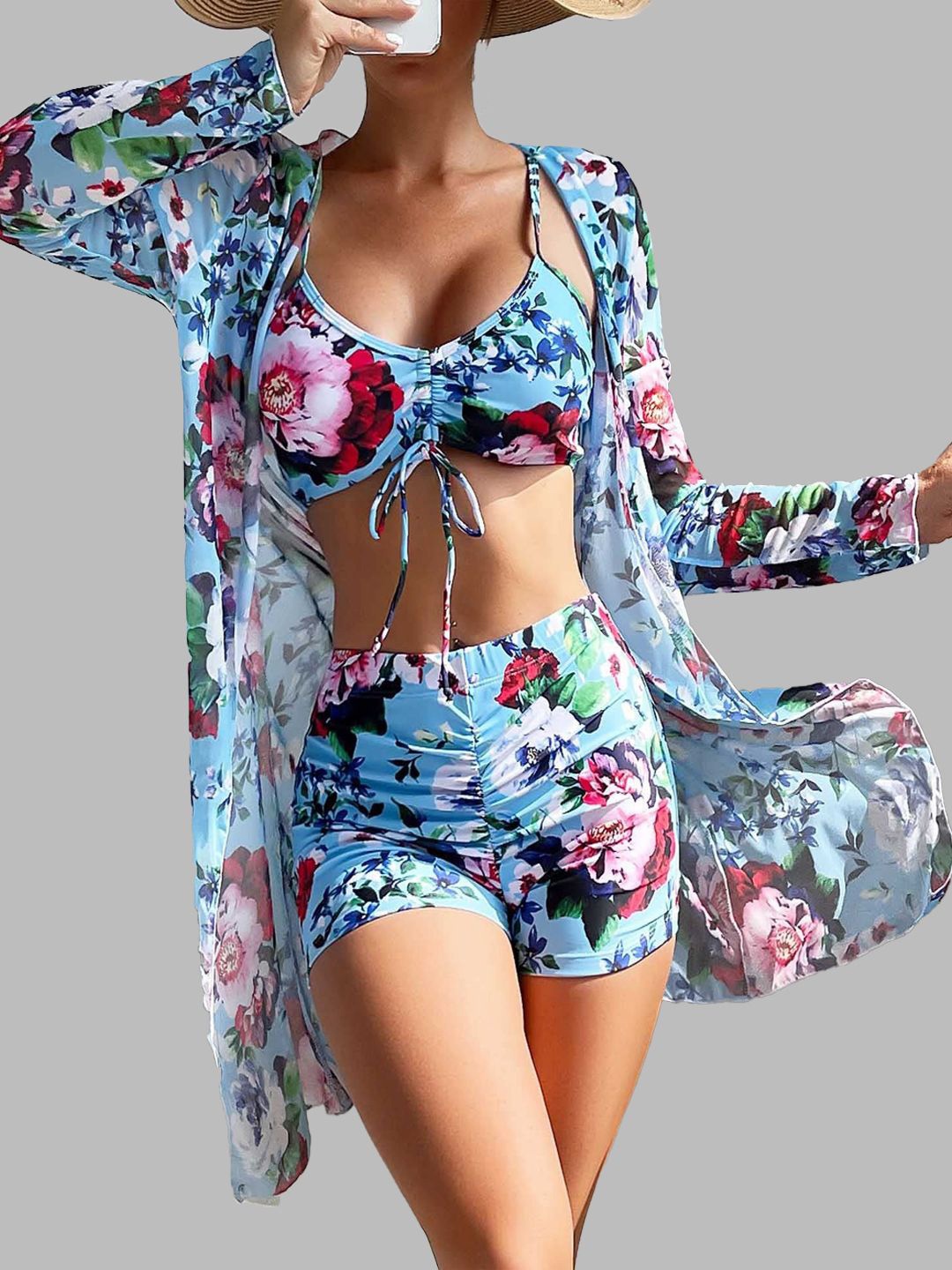 

VAGHBHATT Women Floral Printed Swimwear Coverup Set, Blue