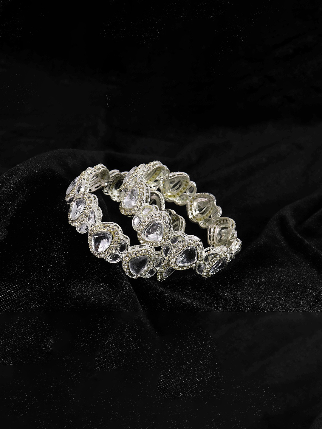 

ZULKA Set Of 2 Metal Zircon Diamond & Kundan Mirror Bangles, Silver