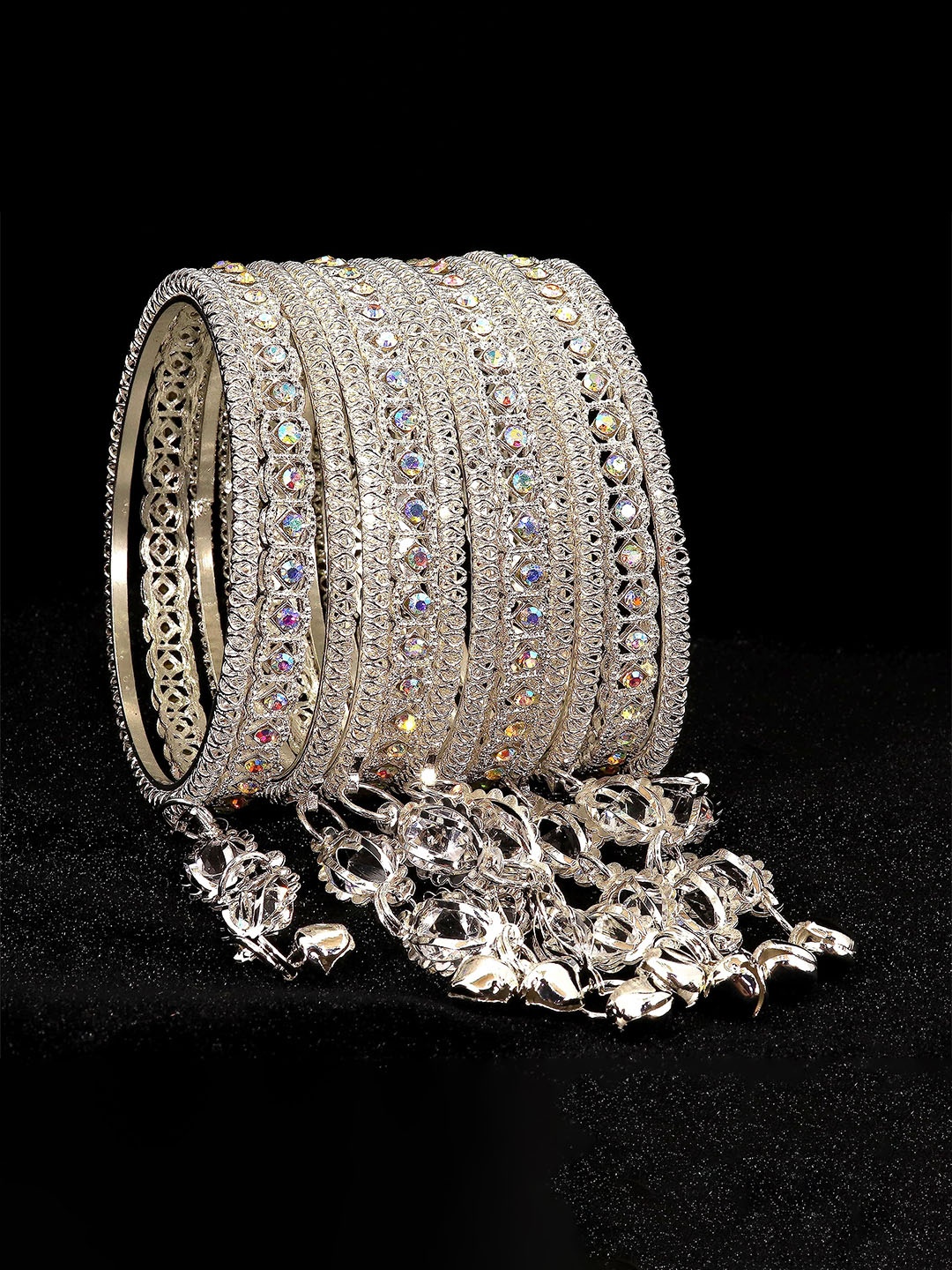 

ZULKA Set of 36 Glass Bangles with Golden Polka Dots & Glitter | Fancy Bangles, Multi