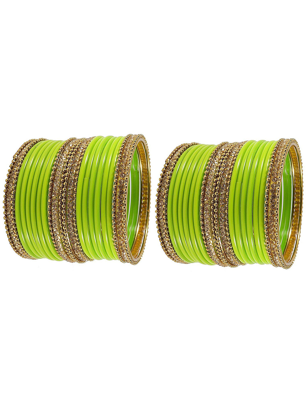 

ZULKA Set OF 48 Gold-Plated Artificial Stones and Beads Studded Bangles, Green
