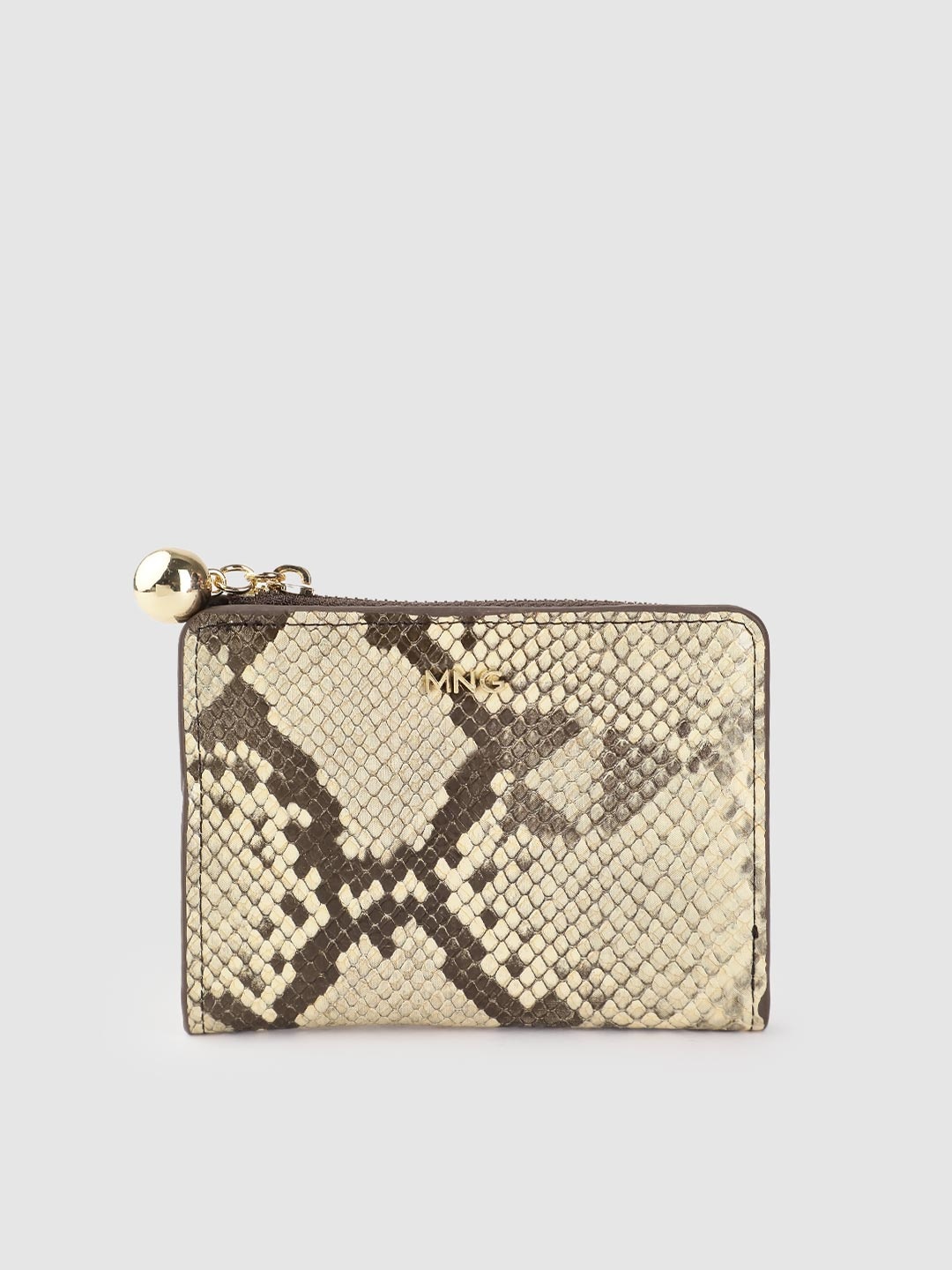 

MANGO Women Animal Textured Two-Fold Wallet, Beige