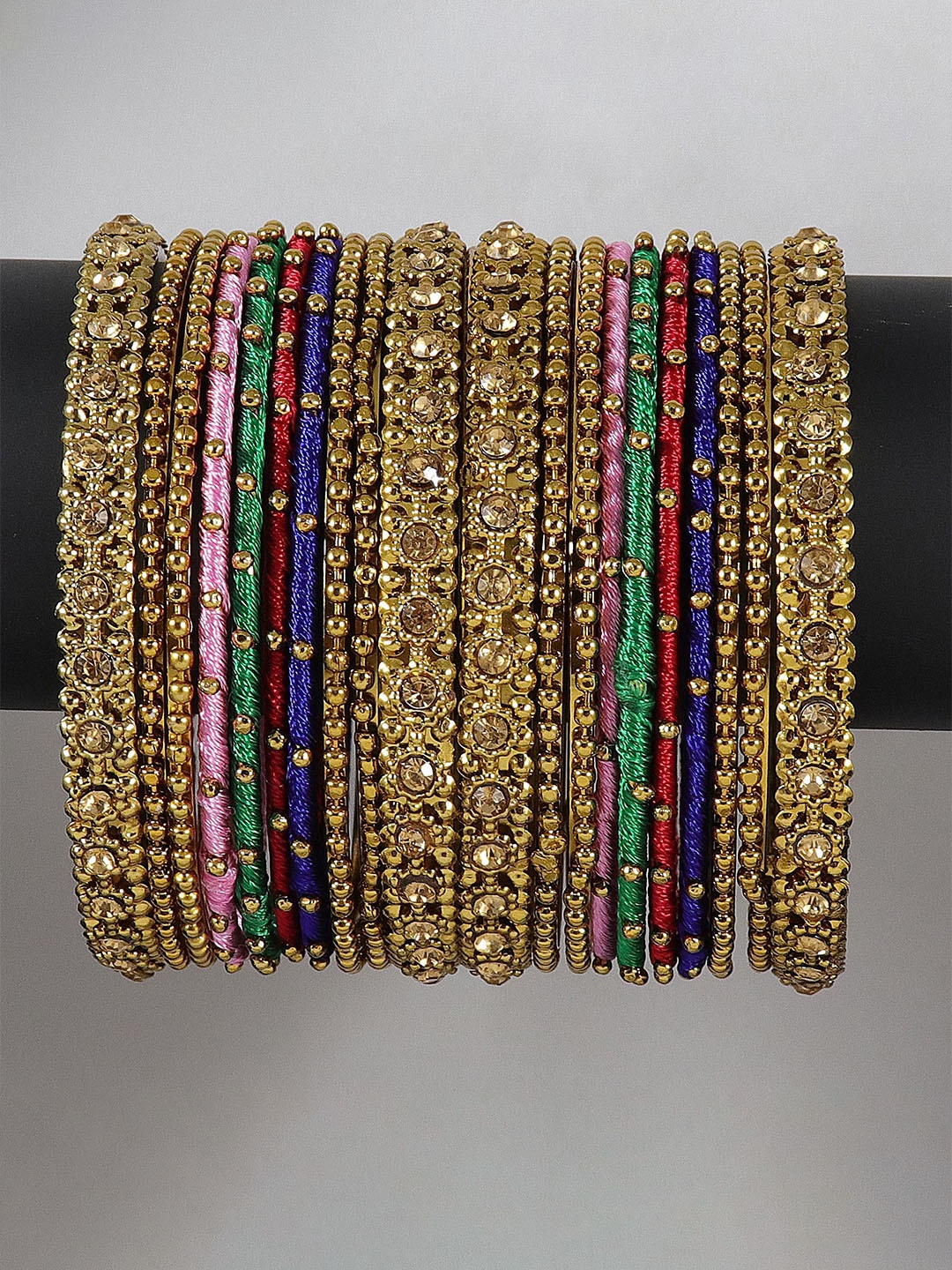 

ZULKA Set of 28 Metal With Zircon Gemstone Studded Traditional Bangle, Red