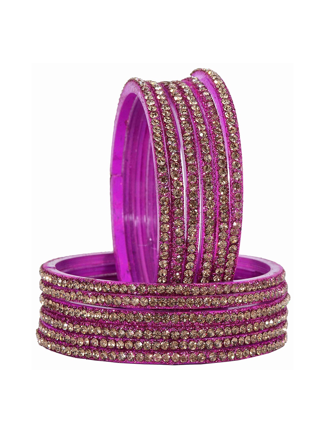 

ZULKA Set of 12 Artificial Stones and Beads Studded Bangles, Purple
