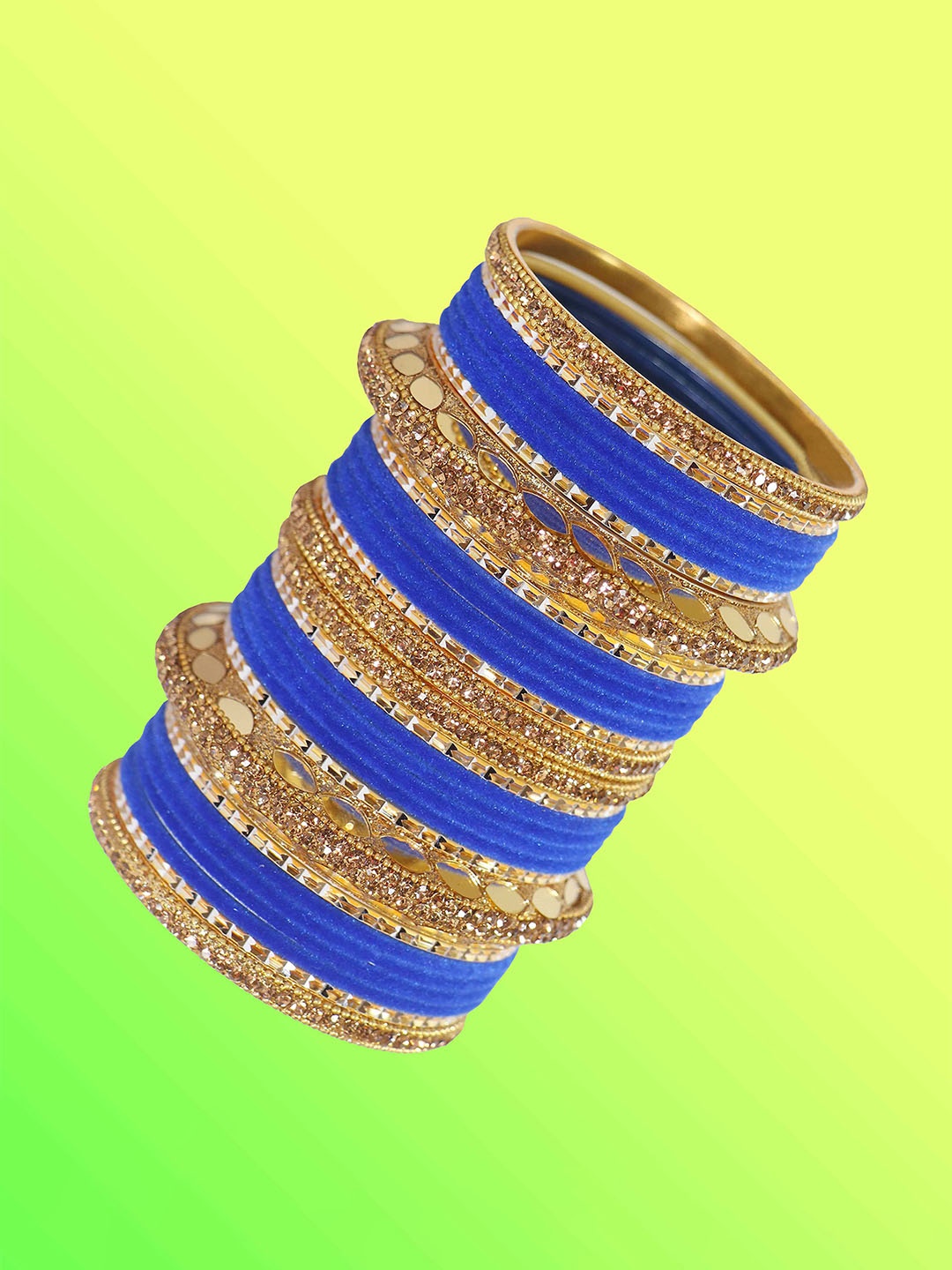 

ZULKA Set of 60 Gold Plated Metal Bangles Chuda with Zircon Stone & Beads, Grey