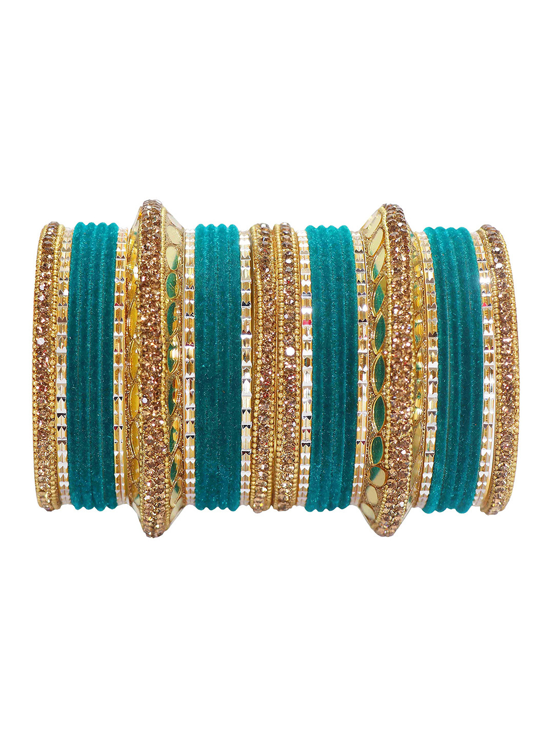 

ZULKA Set of 60 Gold Plated Metal Bangles Chuda with Zircon Stone & Beads, Black