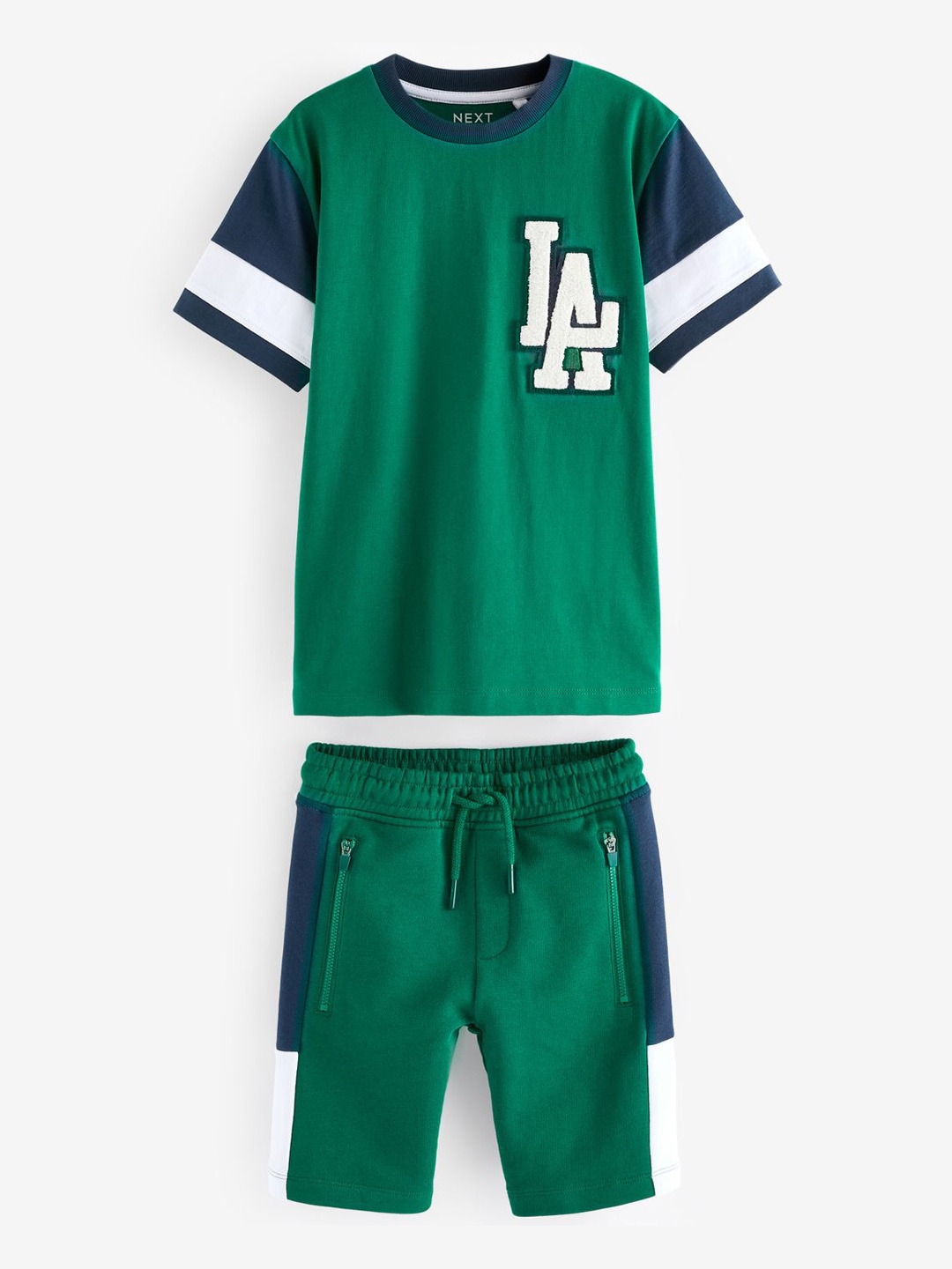 

NEXT Boys Pure Cotton Colourblocked T-shirt with Shorts Set, Green