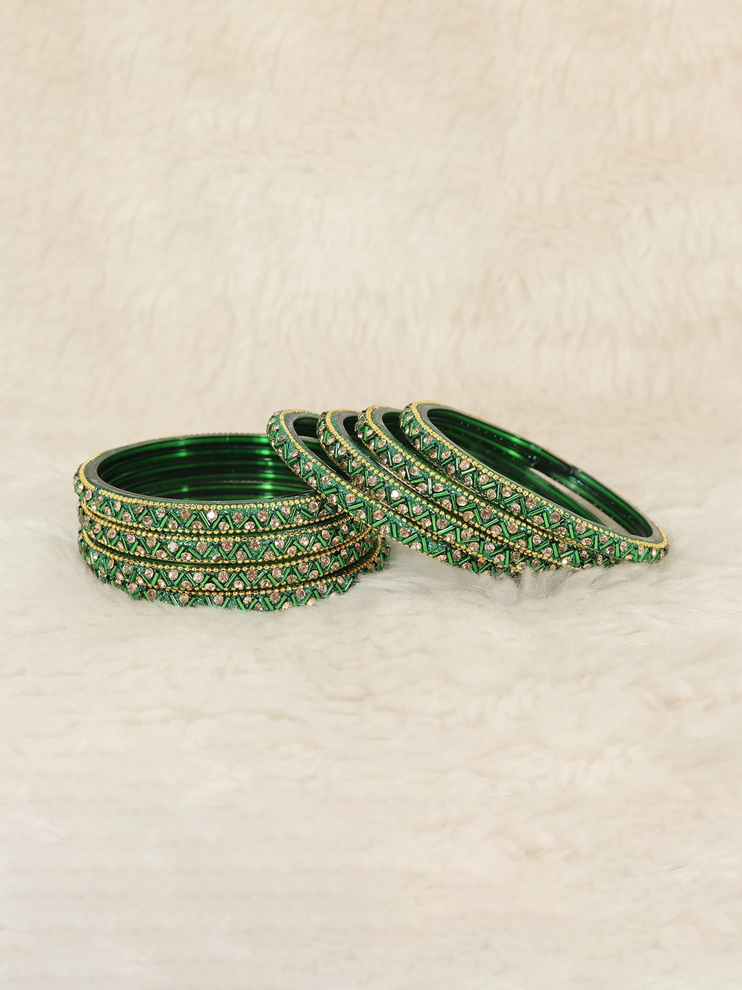 

ZULKA Set of 8 Artificial Stones and Beads Studded Bangles, Green