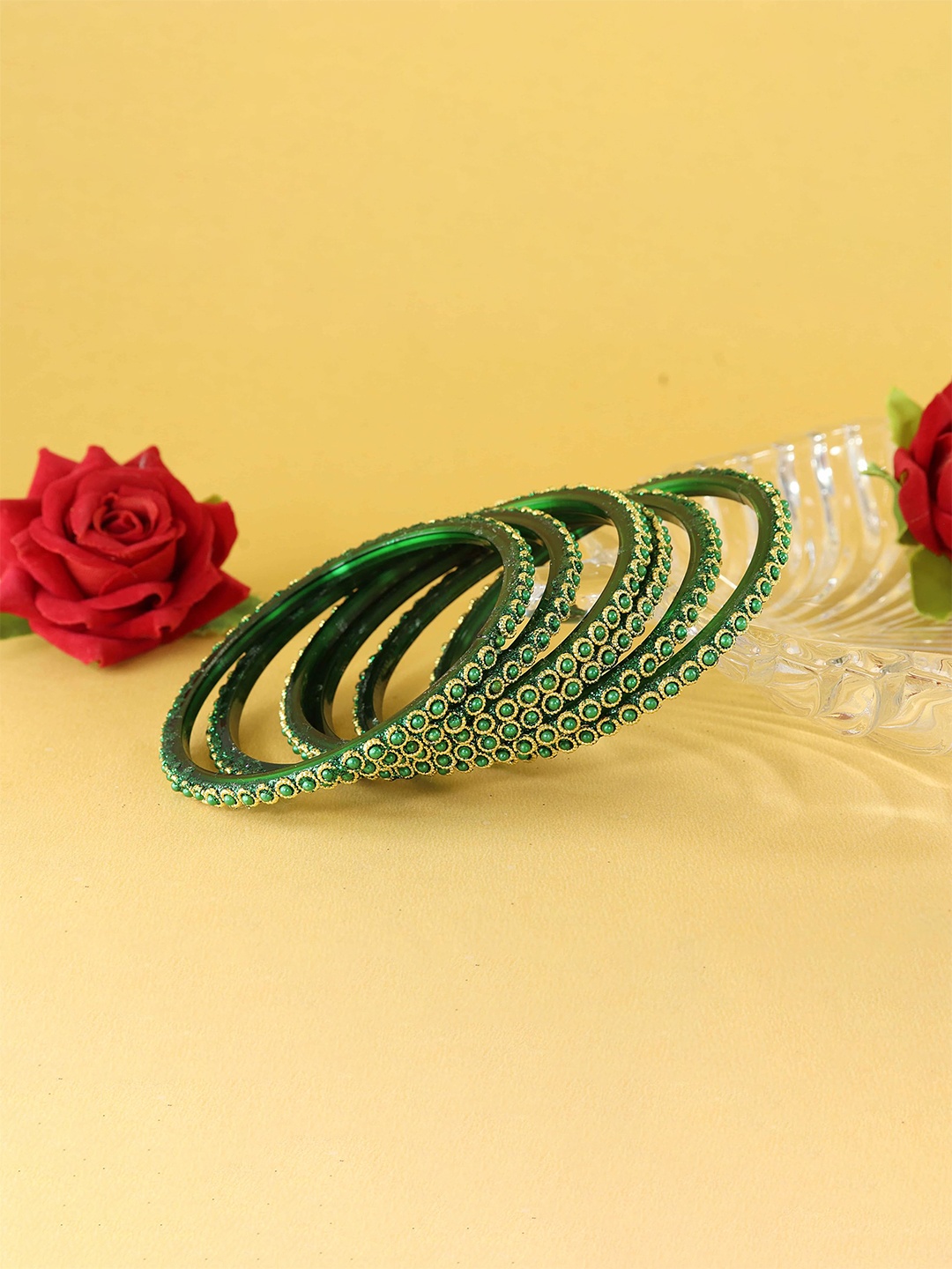 

ZULKA Set Of 12 Beaded-Studded Bangles, Green