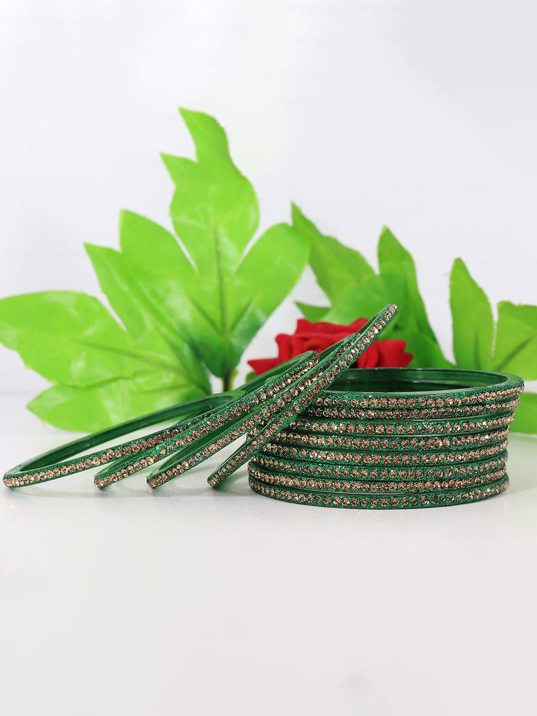

ZULKA Set of 12 Studded Glossy Finished Bangles, Magenta
