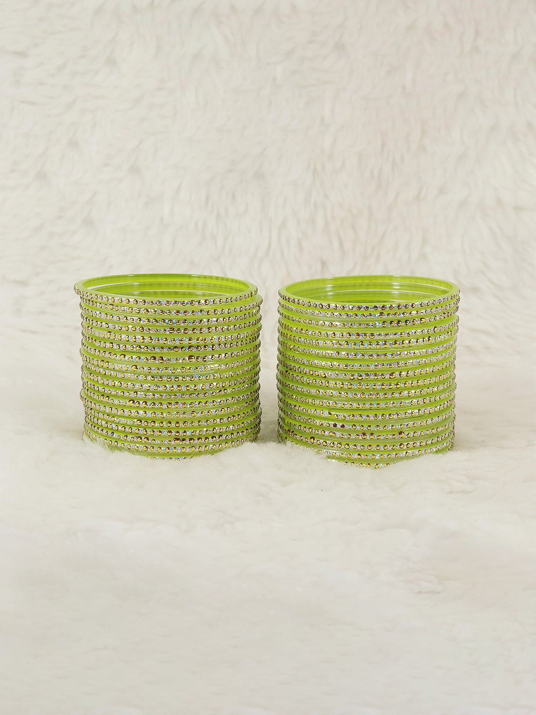 

ZULKA Set of 36 Glass Glitter Polka Dots Bangles, Lime green