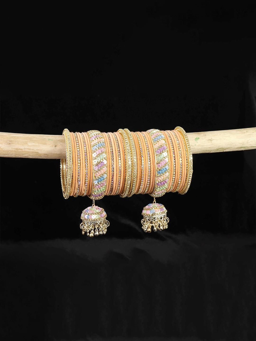 

ZULKA Set of 38 Stylish Metal Bangles Chuda with Zircon Diamond & Bells Latkan |, Red