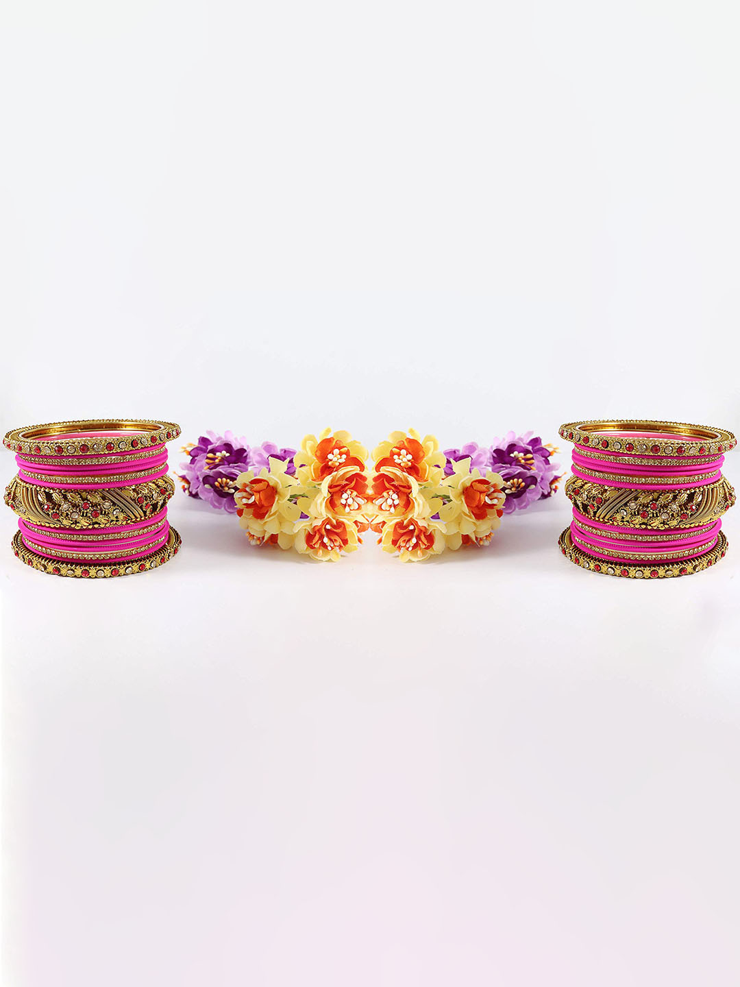 

ZULKA Set of 30 Non-Precious Metal Base Metal and Zircon Gemstone Bangles, Pink