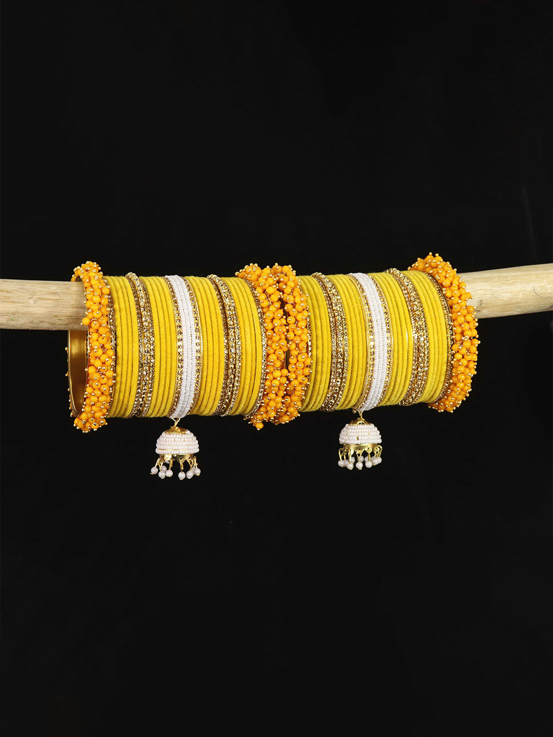 

ZULKA Set of 30 Premium Gold Plated Metal Chuda with Zircon Stone & Beads, Green