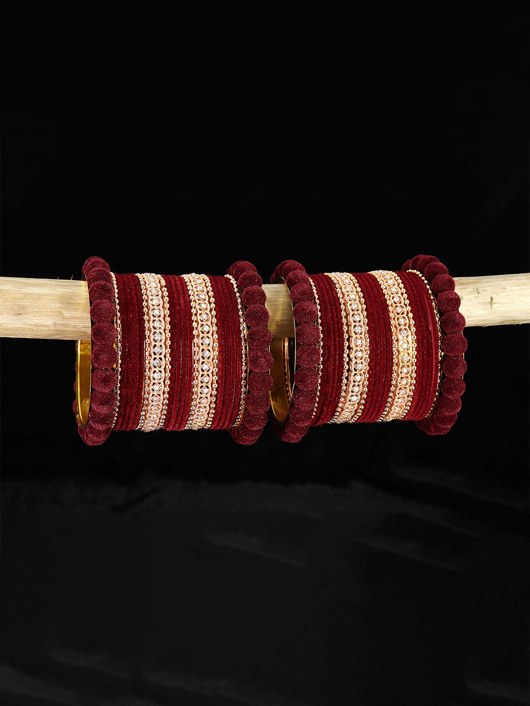 

ZULKA Set of 38 Metal Stone Studded Bangles, Maroon