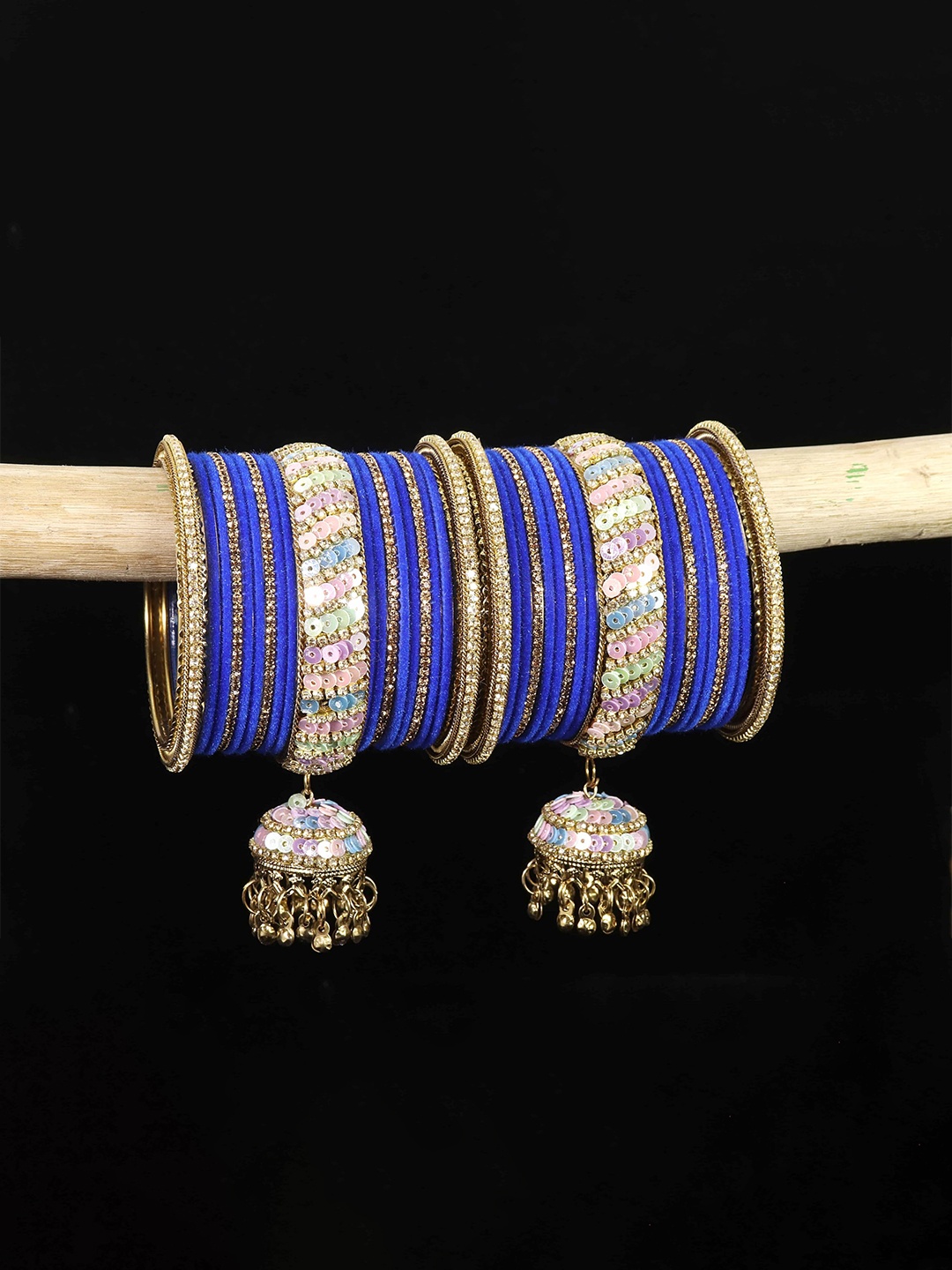 

ZULKA Set of 38 Metal Bangles With Latkan, Black