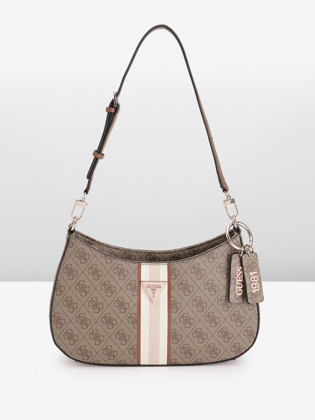 

GUESS Printed PU Structured Shoulder Bag, Brown