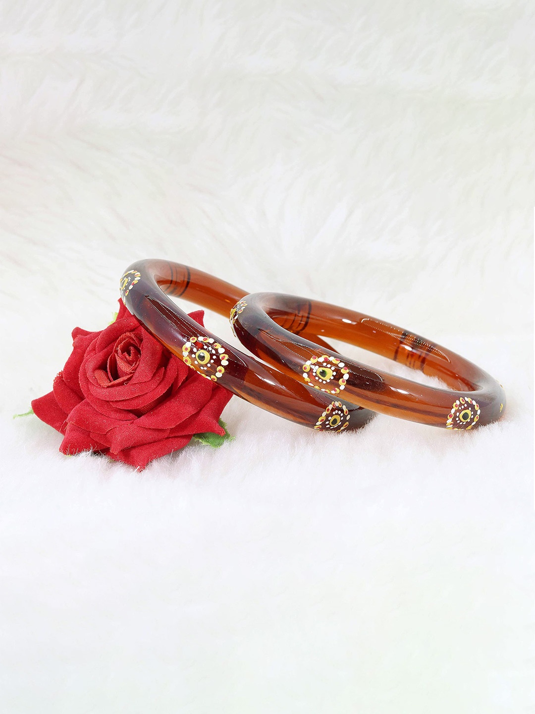 

ZULKA Set of 2 Women Polka Dots Printed Glass Kada Bangles, Red