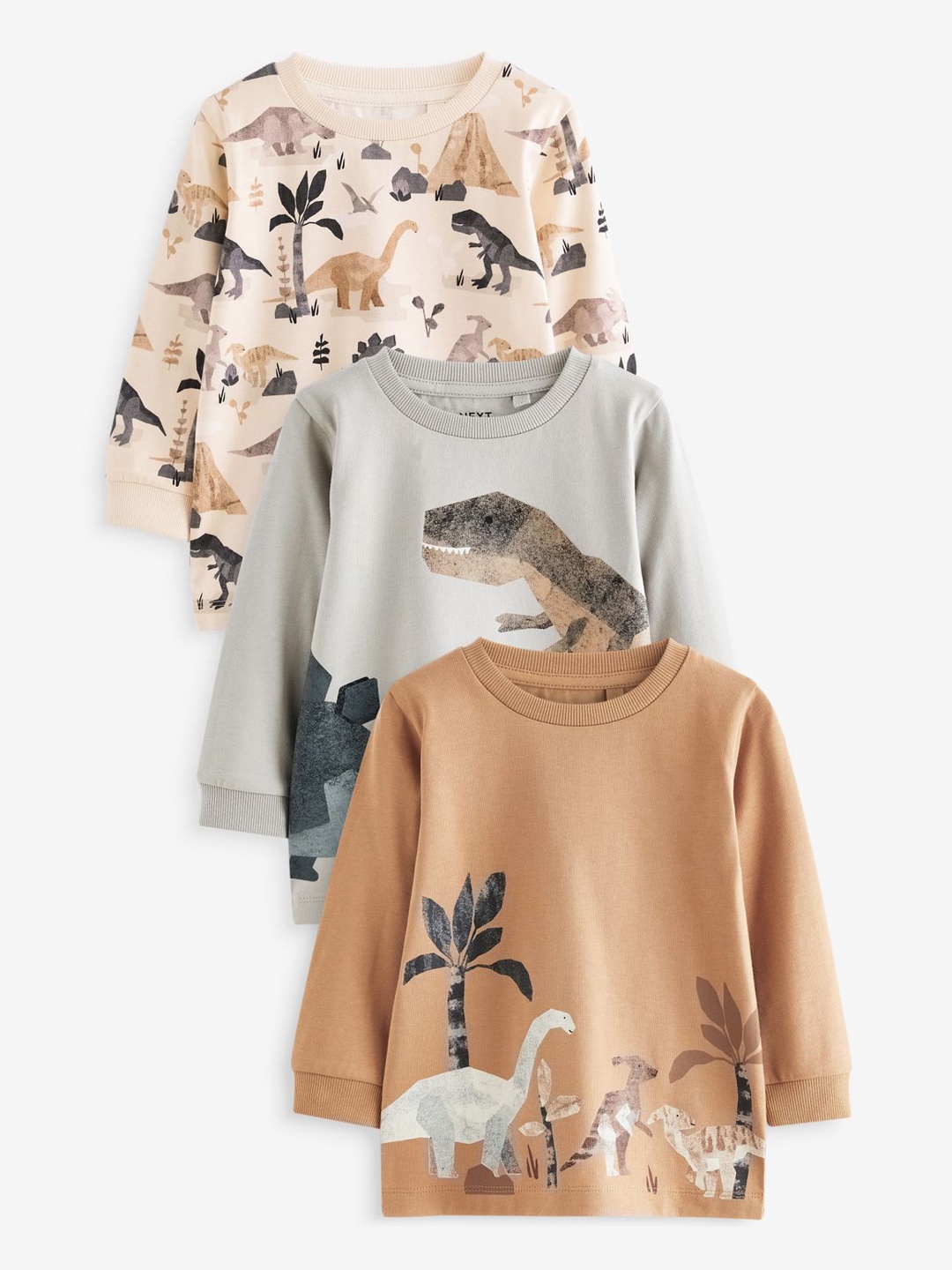 

NEXT Boys DINO ORIGAMI Set of 3 Printed Pure Cotton T-shirts, Cream