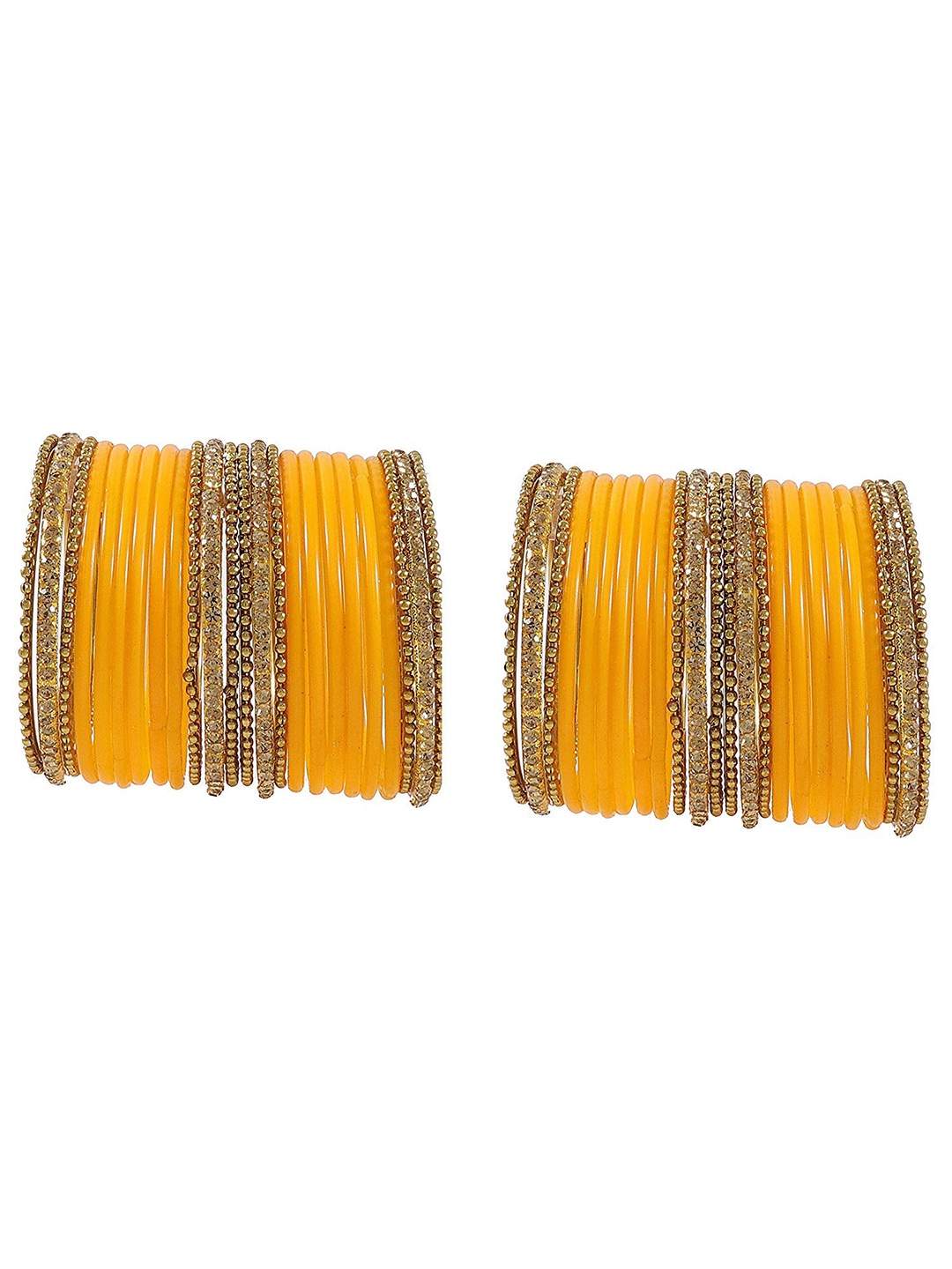 

ZULKA Set OF 48 Glass Zircon Gemstone worked Traditional and Plain Bangle, Orange