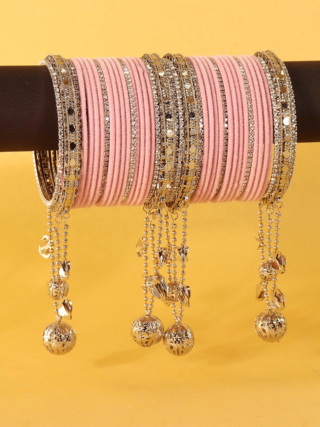 

ZULKA Set of 32 Fancy Silver Latkan Metal Bangles with Zircon Stone Bangle, Maroon