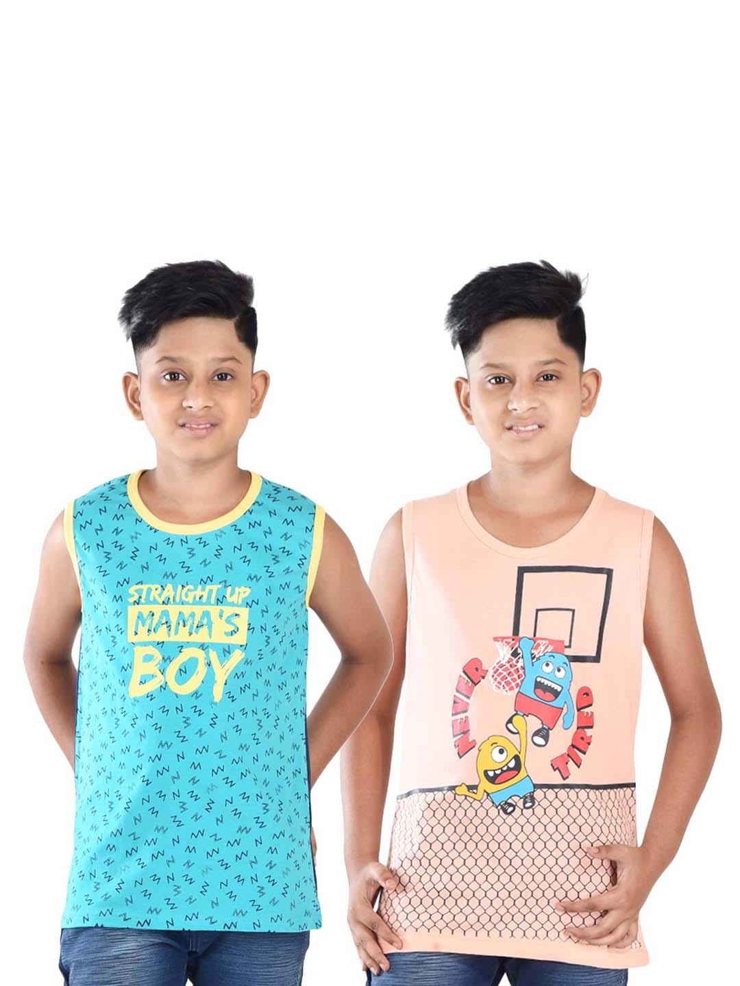 

Clothe Funn Boys Pack Of 2 Graphic Printed Round Neck Cotton T-shirts, Blue