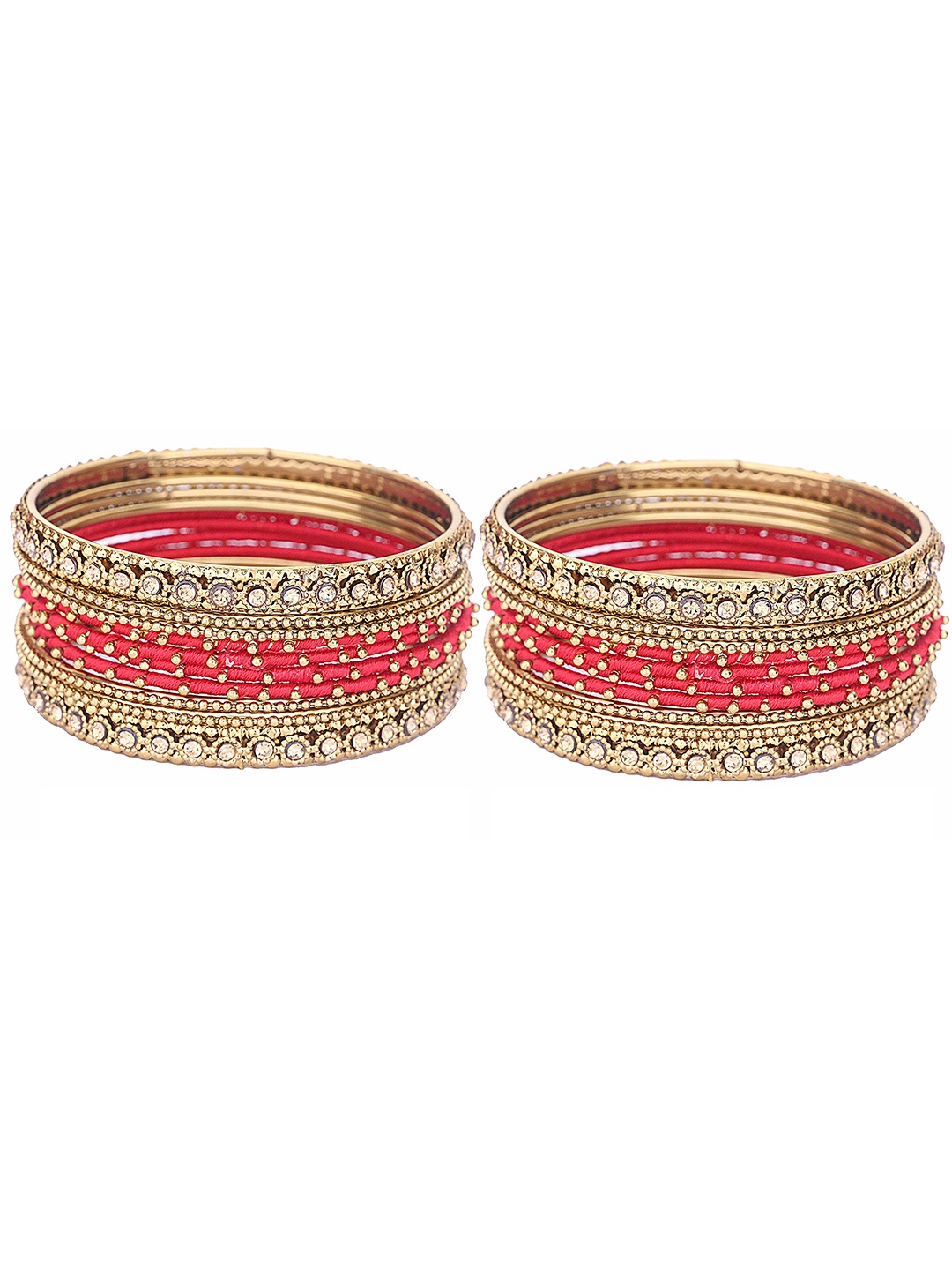 

ZULKA Set of 28 Metal With Zircon Gemstone Studded Traditional Bangle, Peach