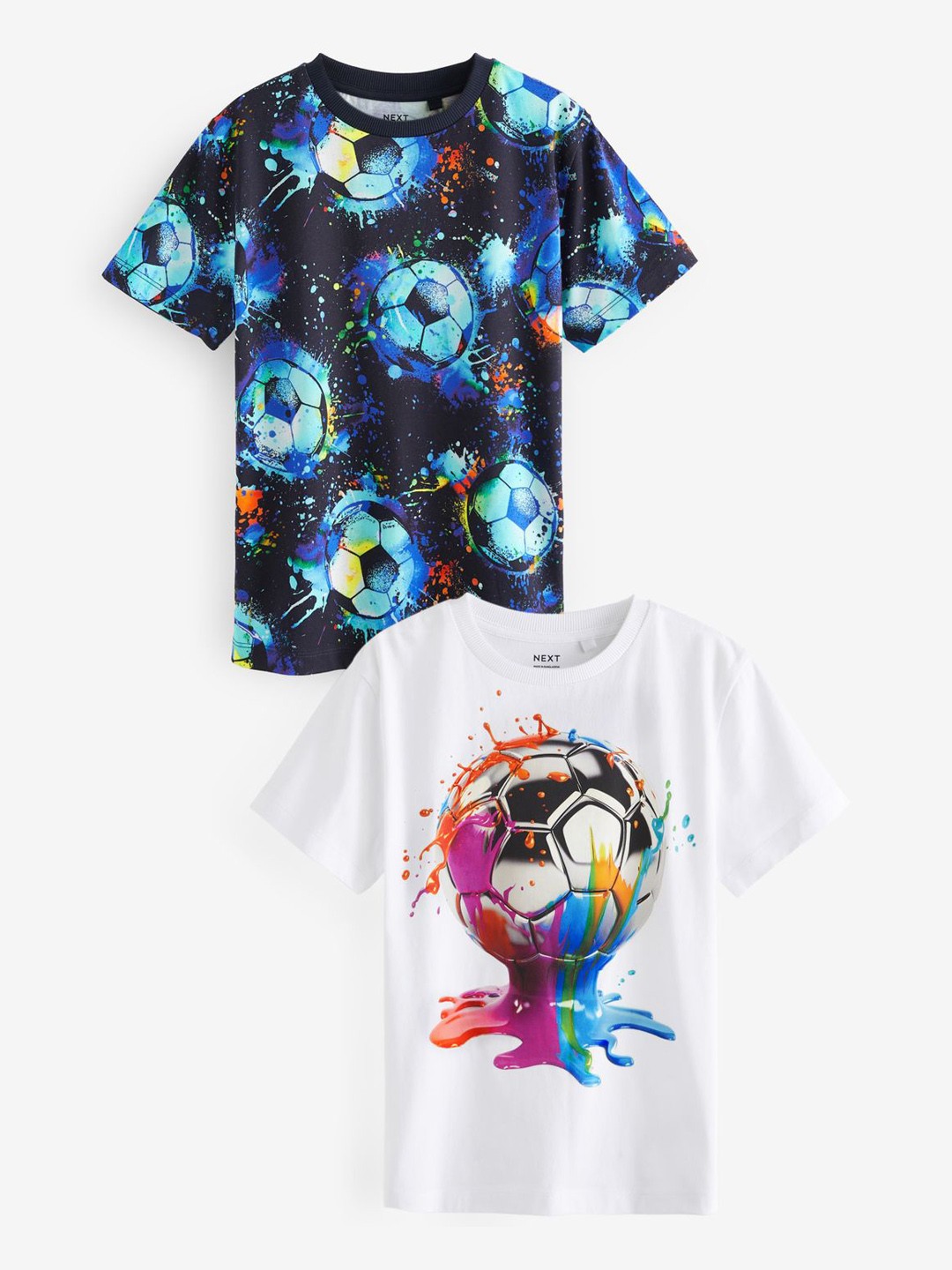 

NEXT Boys Set of 2 Pure Cotton Football Graphic Short Sleeve T-Shirts, Navy blue