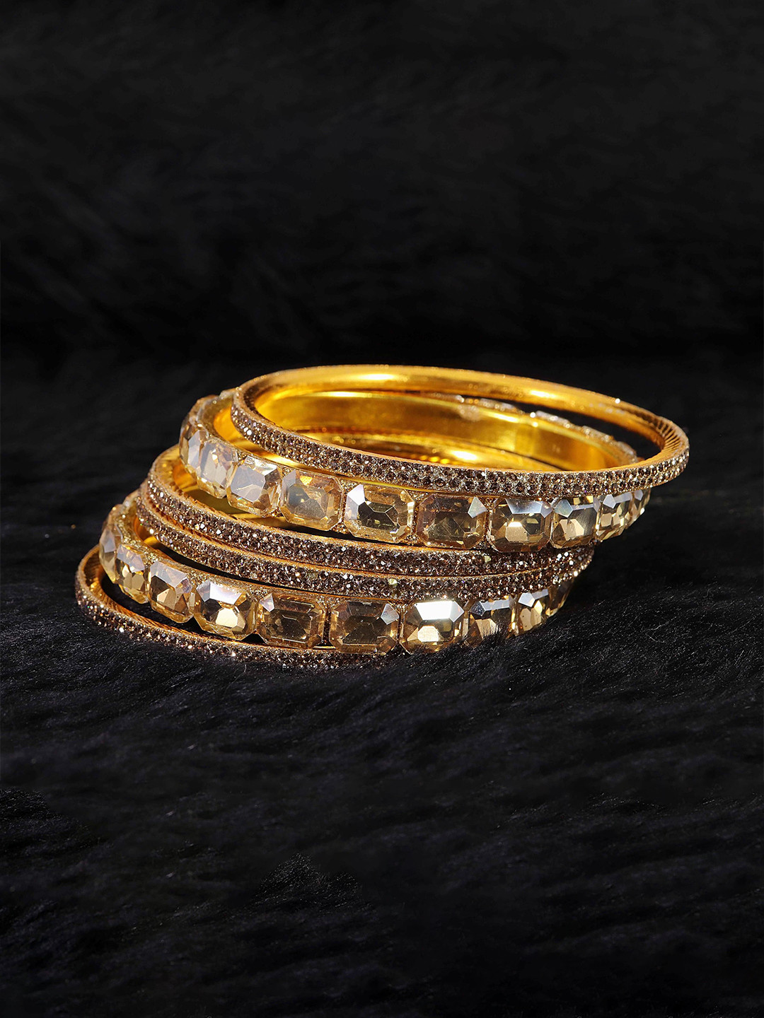 

ZULKA Set of 44 Gold Toned Stone Studded Metal Chuda Bangles