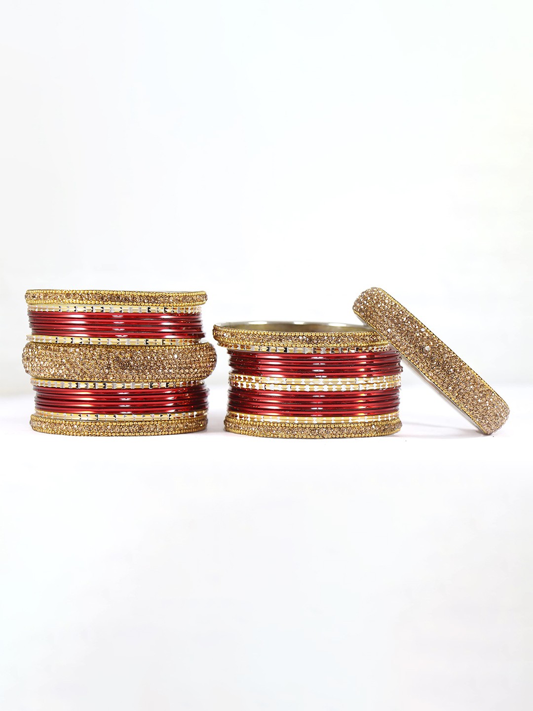 

ZULKA Set of 30 Zircon Gemstone Studded and Linked with Ball Chain Bangles, Red