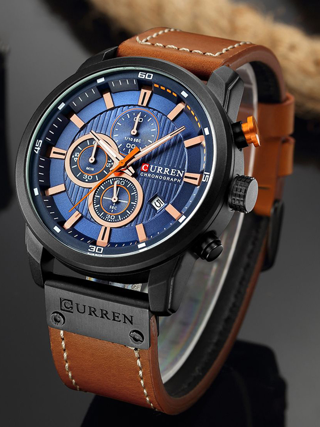 

Curren Men Leather Patterned Wrap Around Straps Analogue Watch 8291-1, Blue