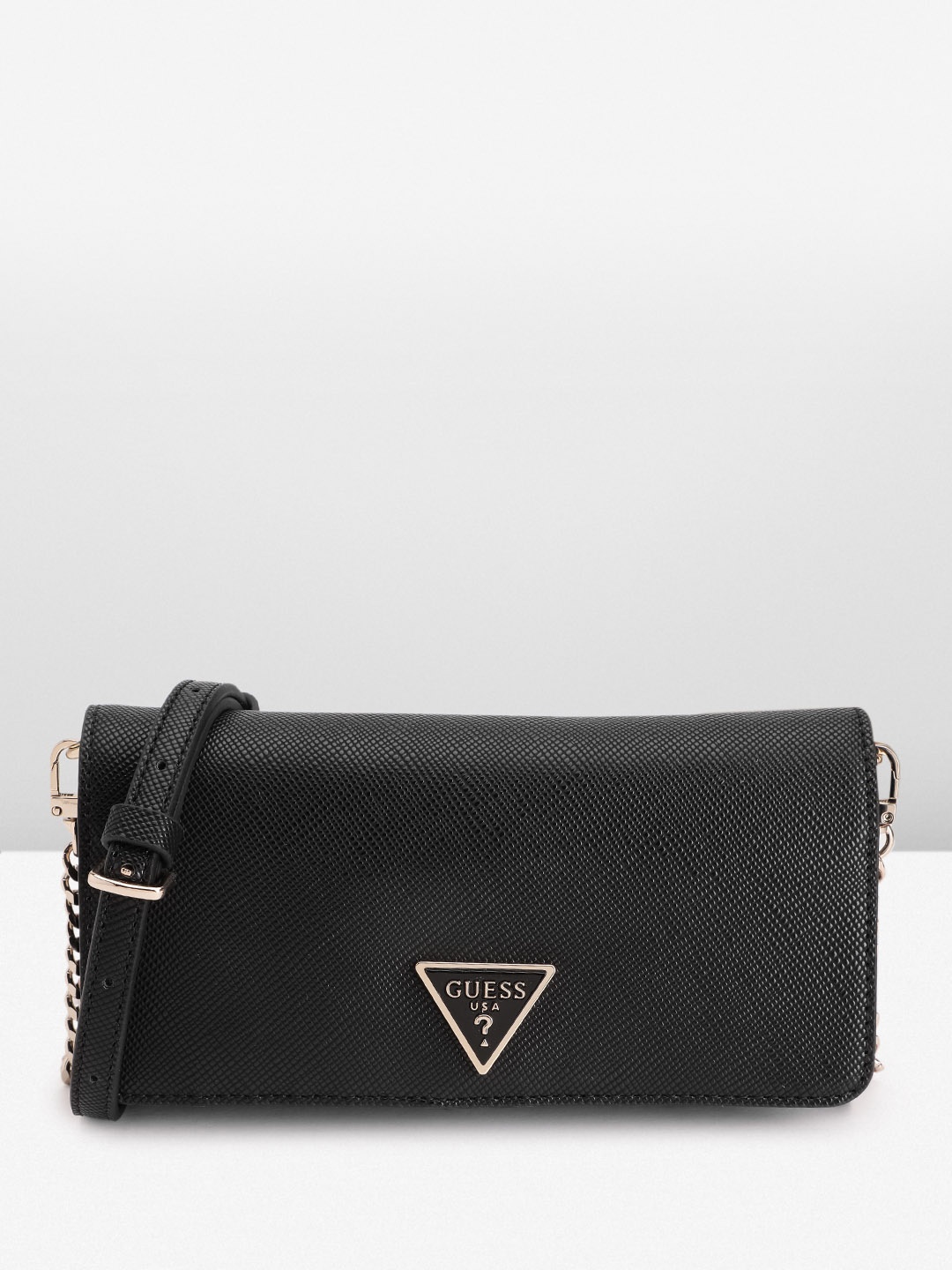 

GUESS Textured PU Structured Sling Bag, Black