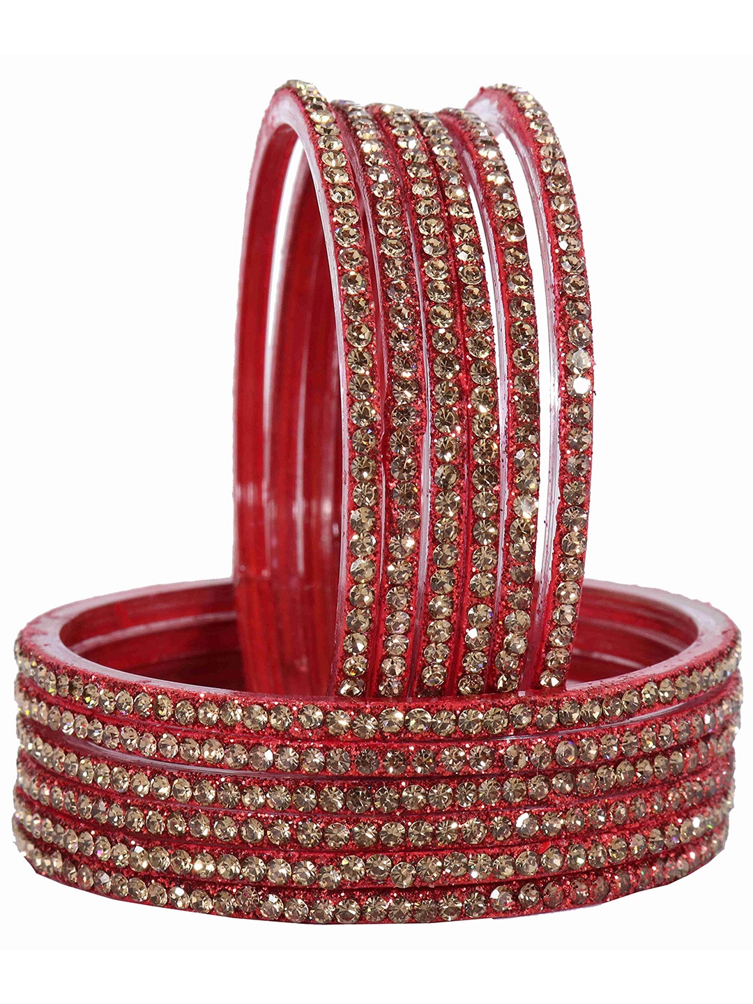 

ZULKA Set of 12 Zircon Gemstone Studded Bangles, Red
